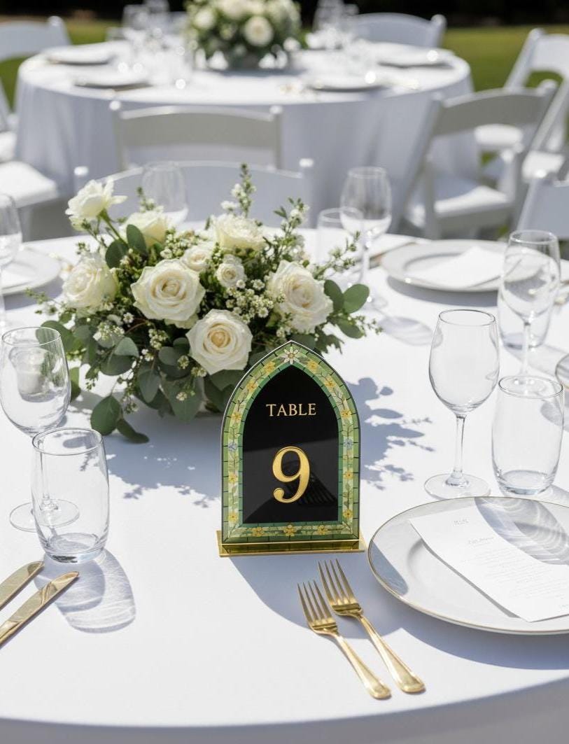 Arcylic Wedding Table Numbers, Stained Glass Style: Elegant Engagement Decor