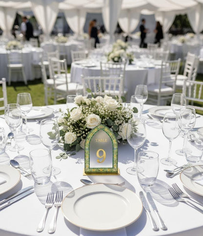 3D Gold Wedding Table Number, Stained Glass Style, Elegant Engagement Decor
