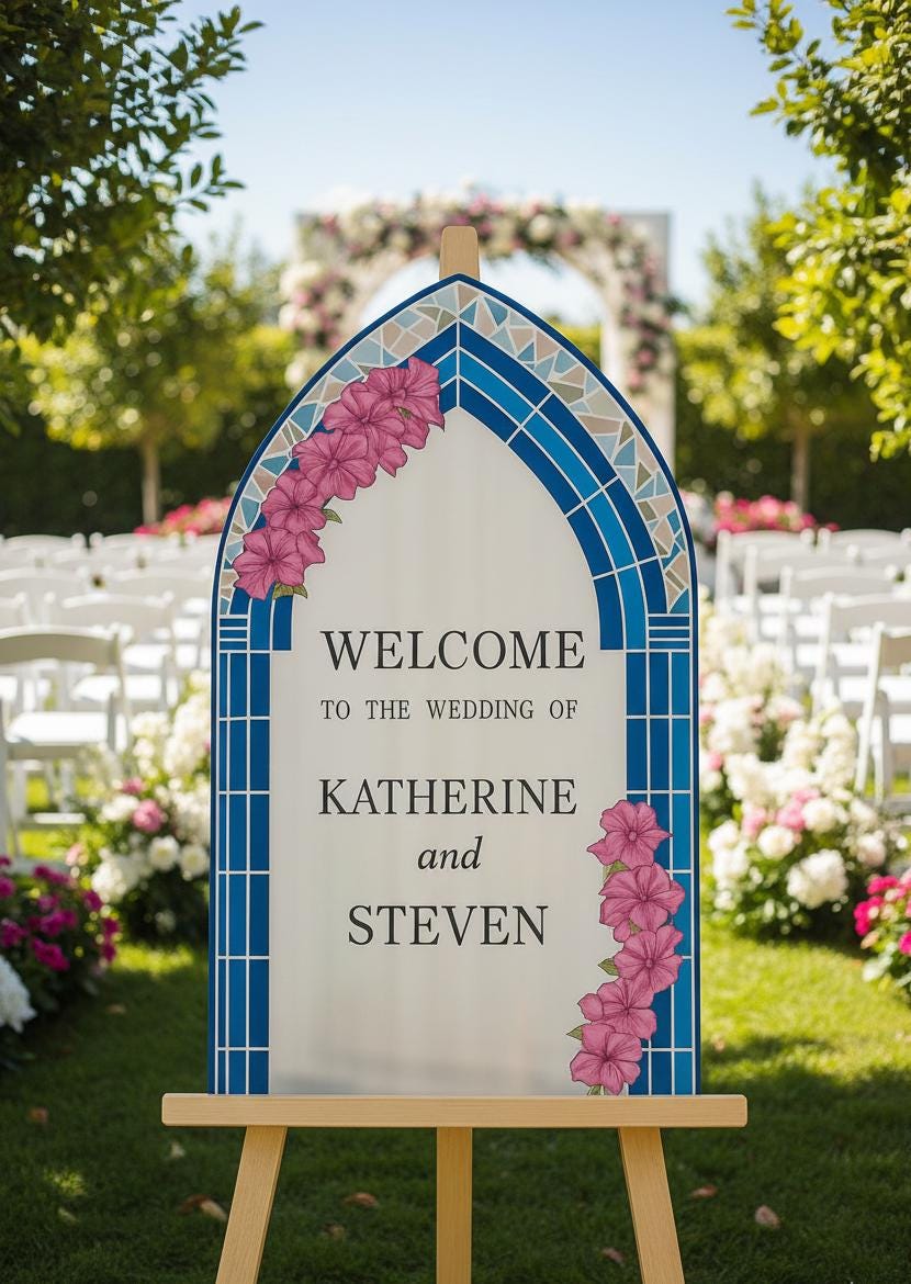 Stained Glass Wedding Sign, Acrylic Engagement Welcome Board