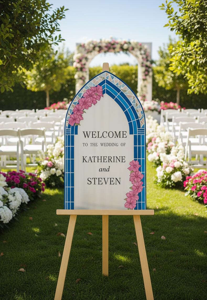 Stained Glass Wedding Sign, Acrylic Welcome Board, Reception Decor