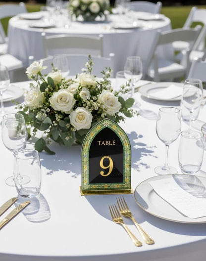 3D Gold Wedding Table Number, Stained Glass Style, Elegant Engagement Decor