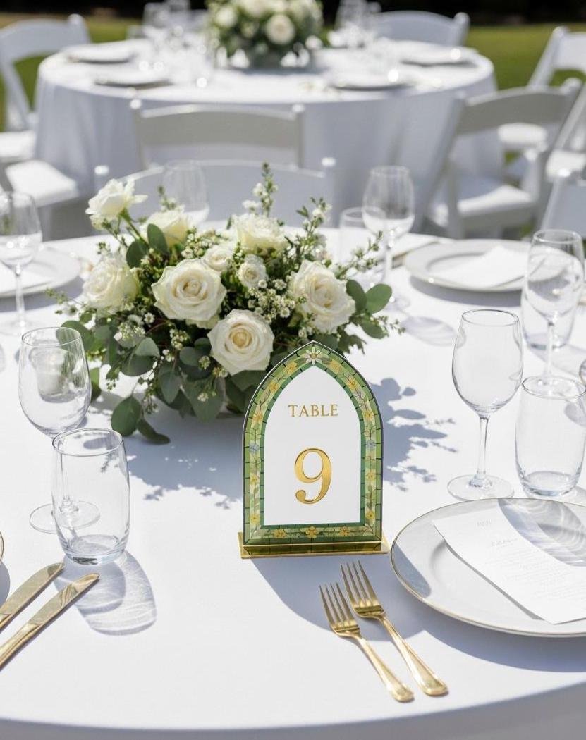 3D Stained Glass Wedding Table Numbers: Elegant Reception Decor
