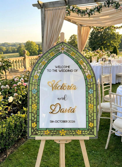 Stained Glass Welcome Sign, Acrylic Wedding Signage: Engagement Decorations