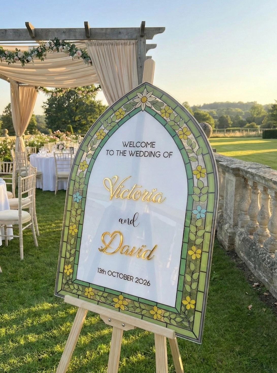 Stained Glass Welcome Sign, Acrylic Wedding Signage: Engagement Decorations