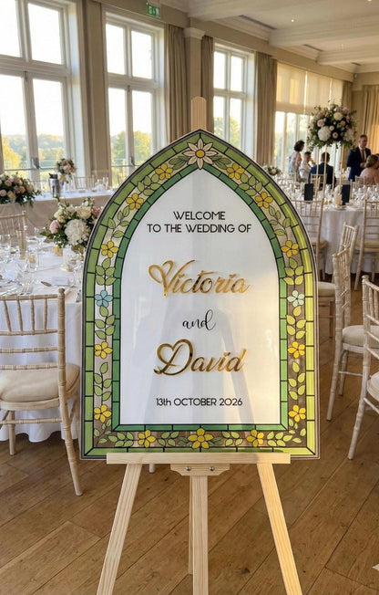 Stained Glass Wedding Sign, Acrylic Engagement Welcome Board
