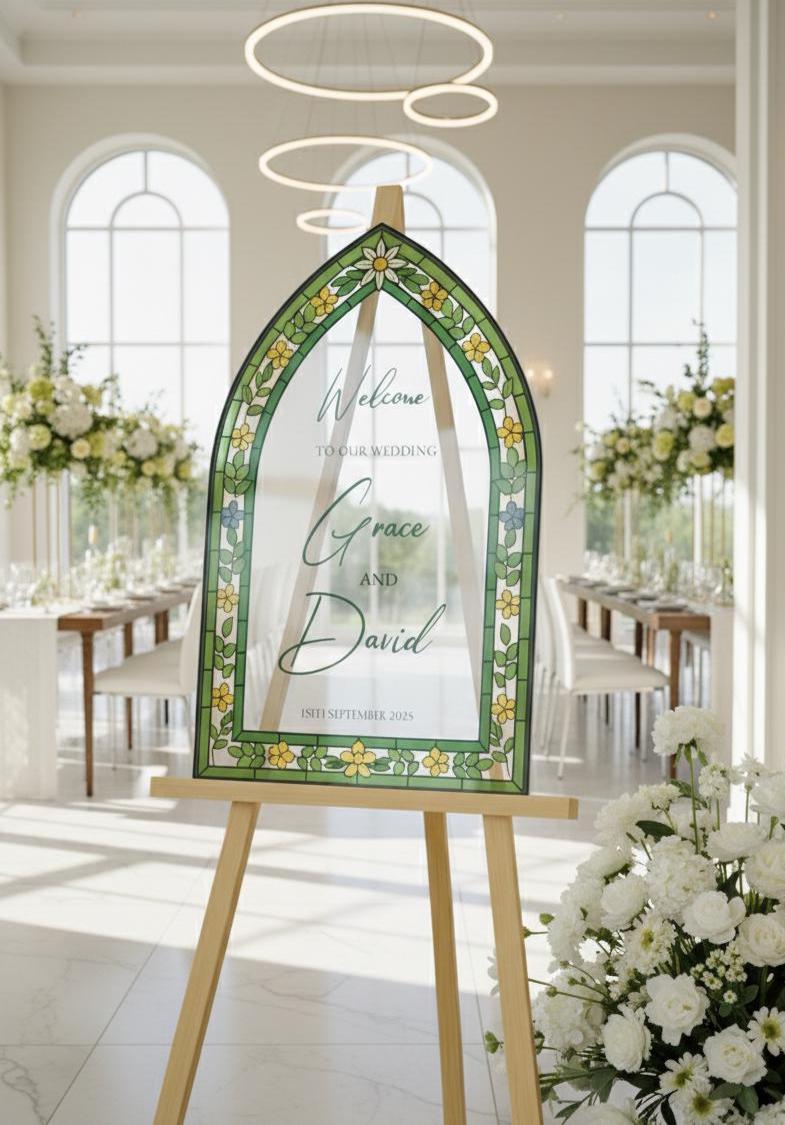 Stained Glass Wedding Welcome Sign, Custom Engagement Decorations