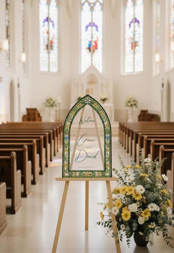 Stained Glass Wedding Welcome Sign, Custom Engagement Decorations