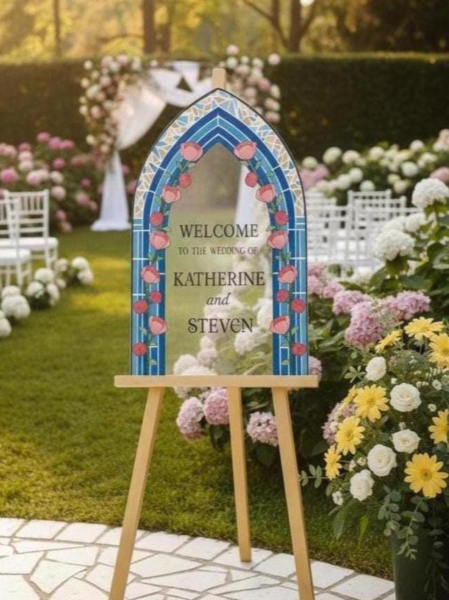 Stained Glass Wedding Sign, Acrylic Engagement Welcome Board