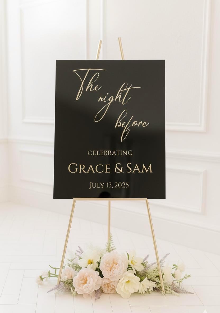 The Night Before Sign, Acrylic Wedding Signage with 3D Mirror Letters