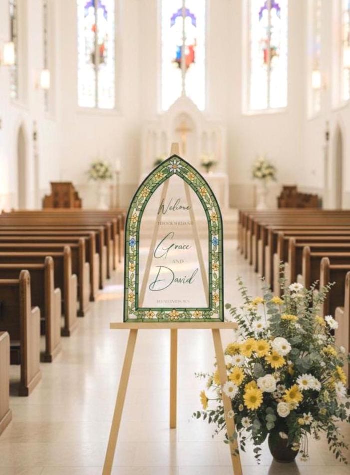 Stained Glass Wedding Welcome Sign, Custom Engagement Decorations