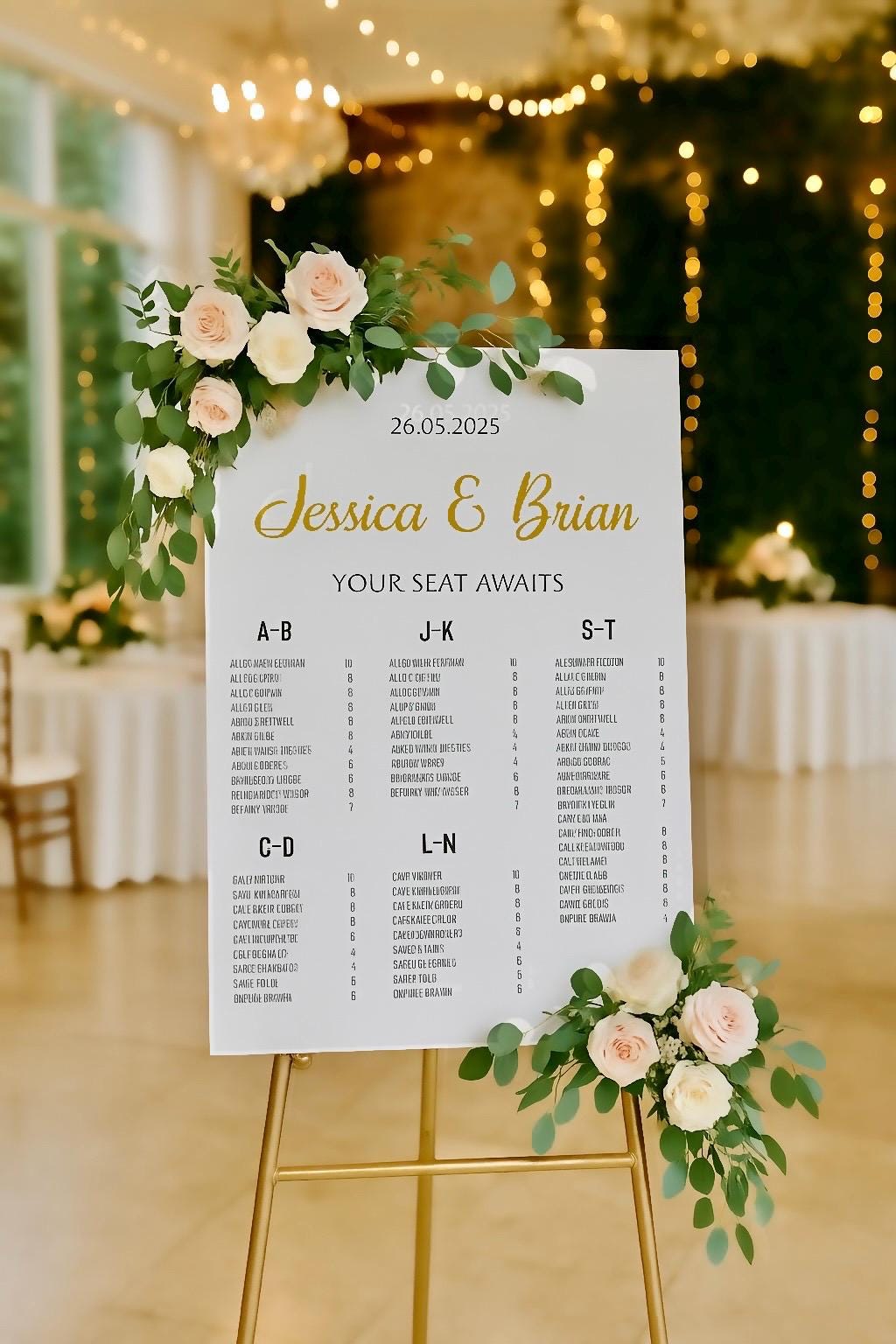 Custom Acrylic Wedding Seating Chart Sign: 3D Mirror Text