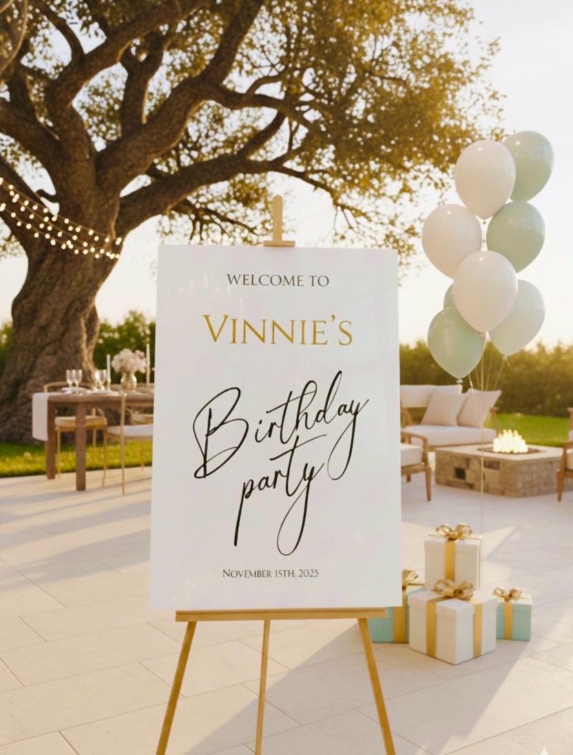 Acrylic Happy Birthday Welcome Sign: Elegant Party Decor