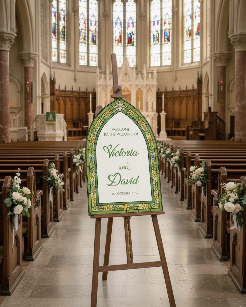 Stained Glass Wedding Welcome Sign, Custom Engagement Decorations