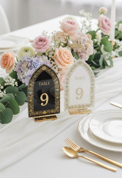 3D Gold Wedding Table Number, Stained Glass Style, Elegant Engagement Decor