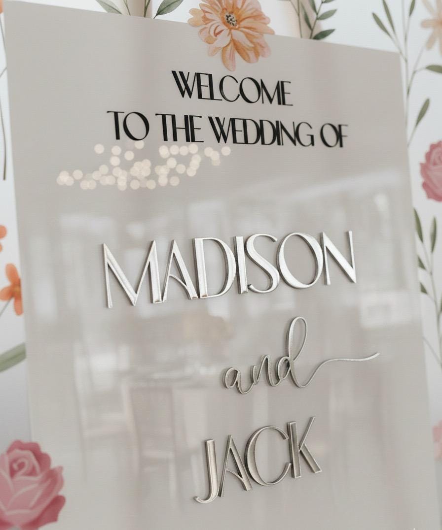 Wildflower Wedding Sign, Engagement Welcome Board with 3D Gold Mirror Letters