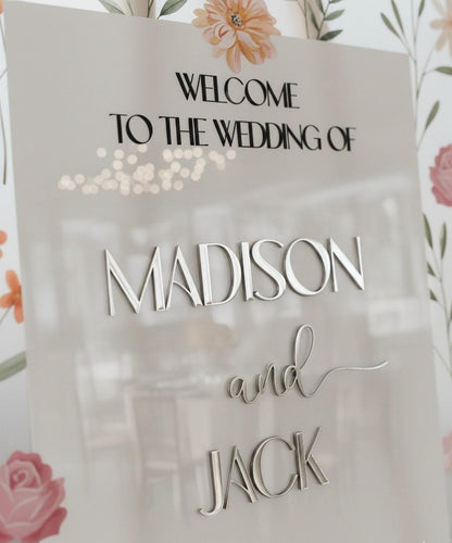 Wildflower Wedding Sign, Engagement Welcome Board with 3D Gold Mirror Letters