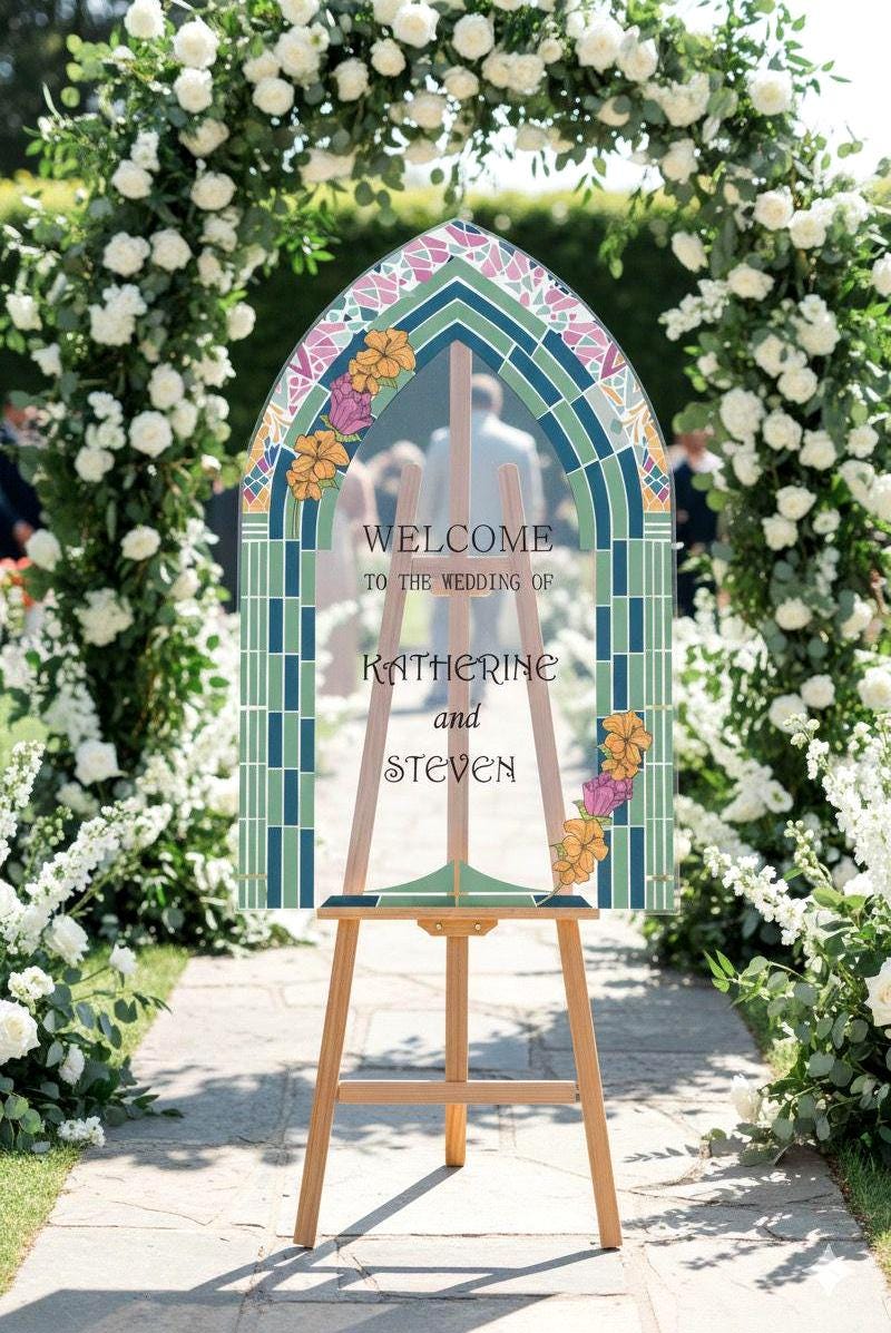 Stained Glass Wedding Sign, Acrylic Welcome Sign, Reception Decor