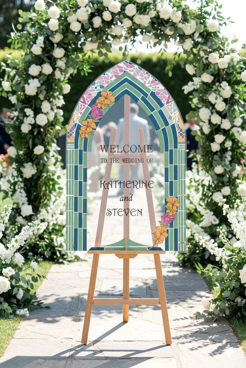 Stained Glass Wedding Sign, Acrylic Engagement Welcome Board