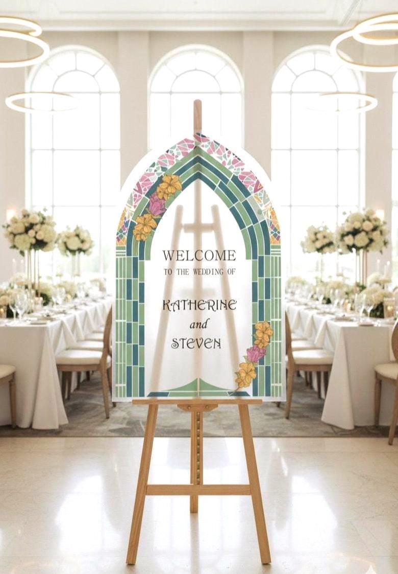 Acrylic Stained Glass Wedding Sign, Engagement Welcome Board