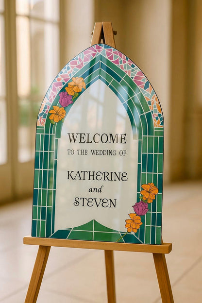 Stained Glass Wedding Sign, Acrylic Engagement Welcome Board