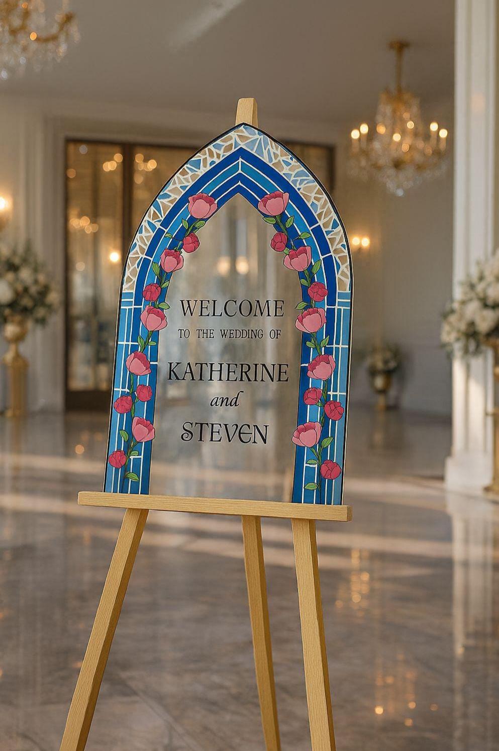 Stained Glass Wedding Sign, Acrylic Engagement Welcome Board