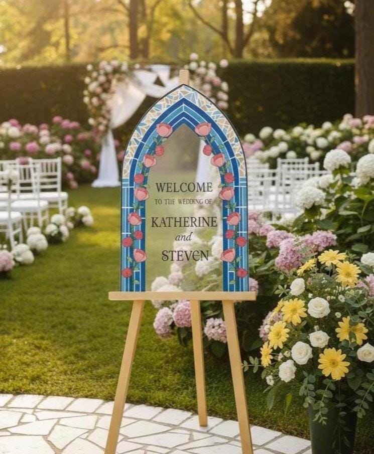 Acrylic Stained Glass Wedding Sign, Custom Engagement Welcome Board