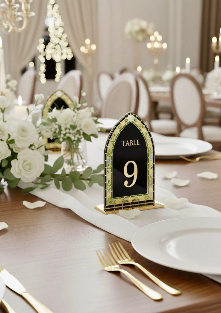 Stained Glass Wedding Table Numbers, Engagement Party Decorations