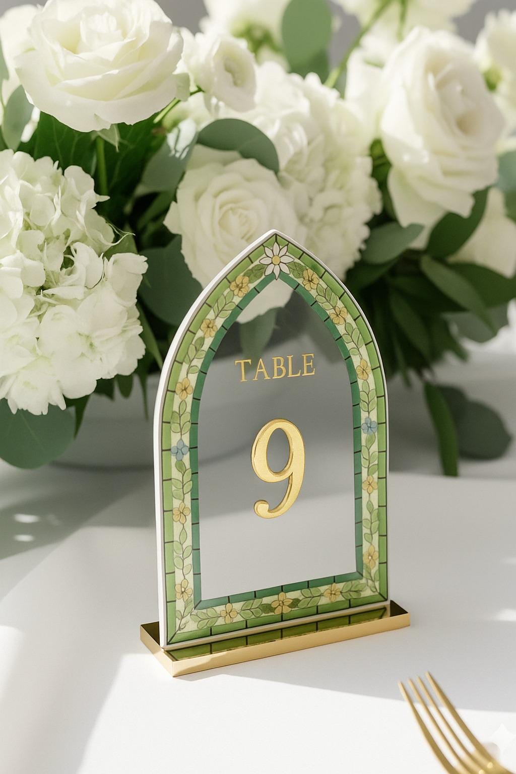 3D Gold Wedding Table Number, Stained Glass Style, Elegant Engagement Decor