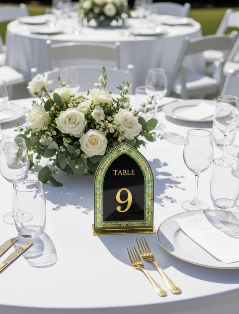 3D Stained Glass Wedding Table Numbers: Elegant Reception Decor