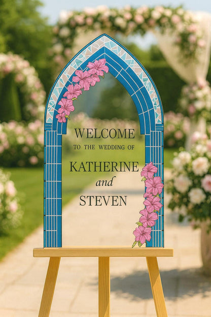 Floral Wedding Sign, Acrylic Welcome Board, Custom Signage
