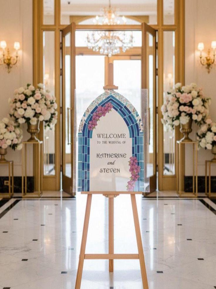 Floral Wedding Sign, Acrylic Welcome Board, Custom Signage