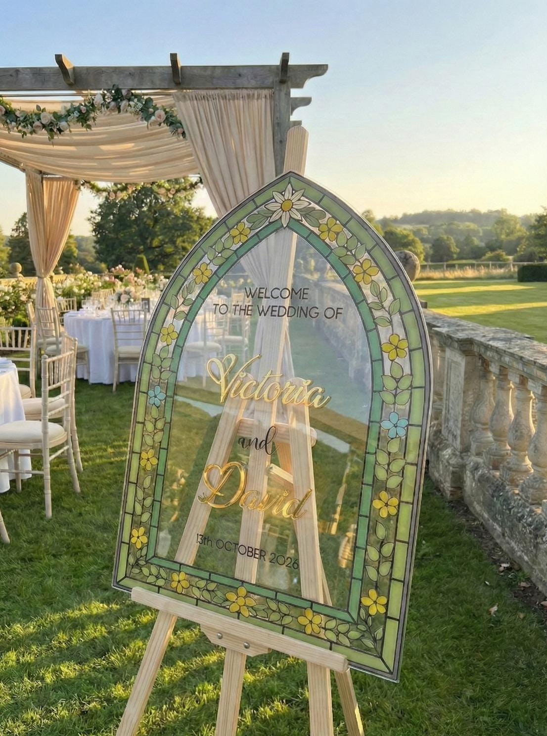 Stained Glass Wedding Sign, Acrylic Engagement Decorations