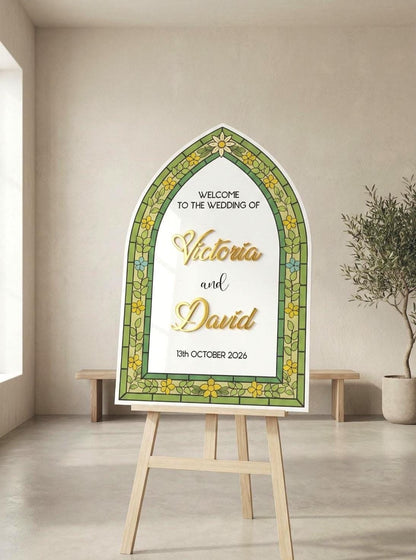 Stained Glass Welcome Sign, Acrylic Wedding Signage: Engagement Decorations
