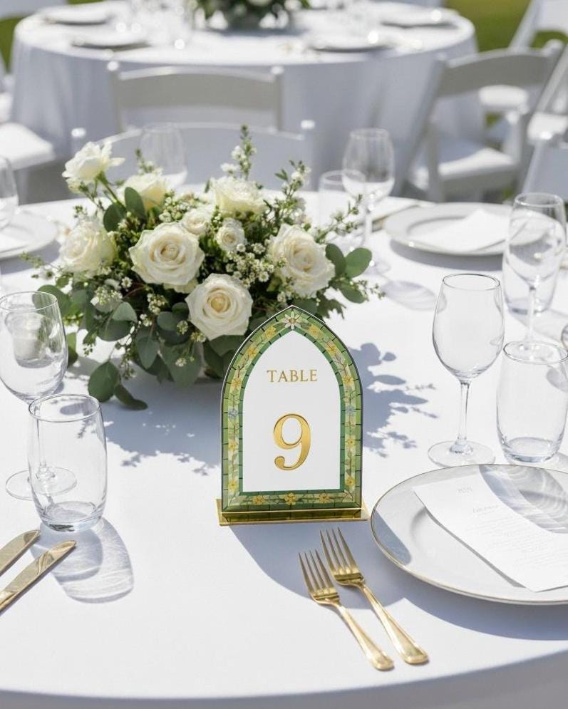 Stained Glass Table Numbers for Wedding Reception Table Decor