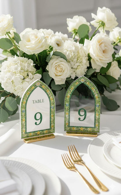 3D Gold Wedding Table Number, Stained Glass Style, Elegant Engagement Decor