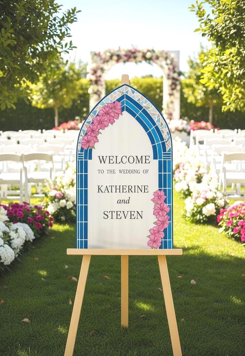 Stained Glass Wedding Sign, Acrylic Engagement Welcome Board