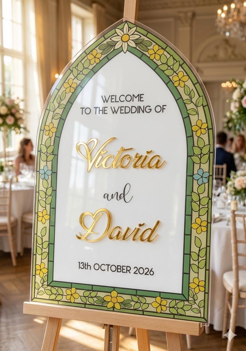 Stained Glass Welcome Sign, Acrylic Wedding Signage: Reception Decor