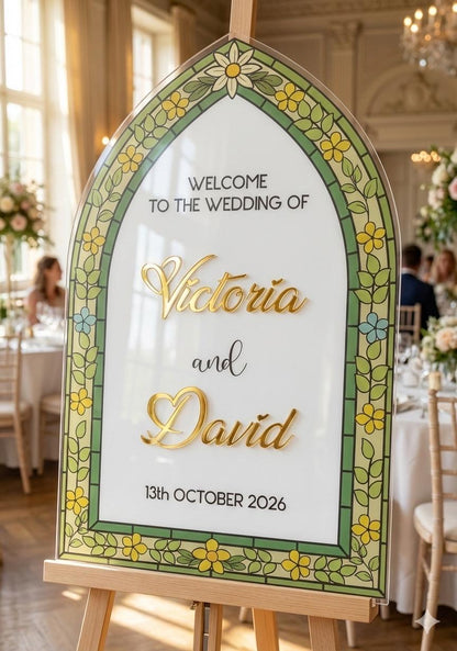 Stained Glass Welcome Sign, Acrylic Wedding Signage: Engagement Decorations