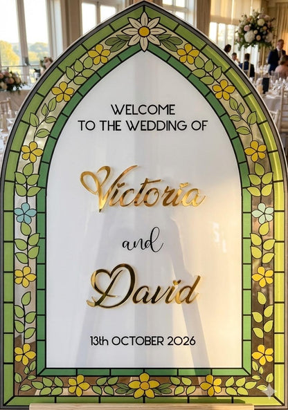 Stained Glass Wedding Sign, Acrylic Engagement Welcome Board