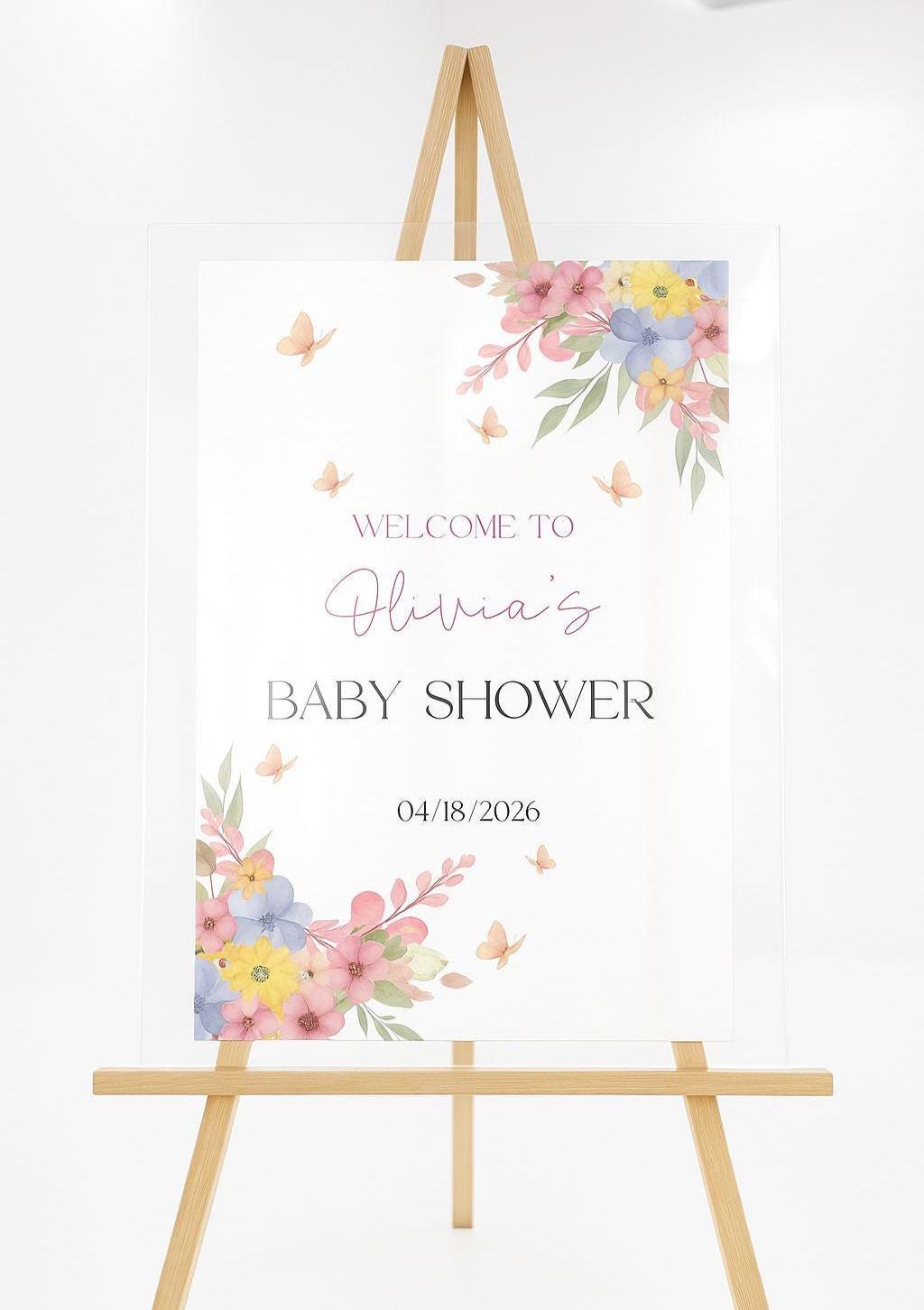 Baby in Bloom Baby Shower Sign, Acrylic Welcome Board, Floral Decor