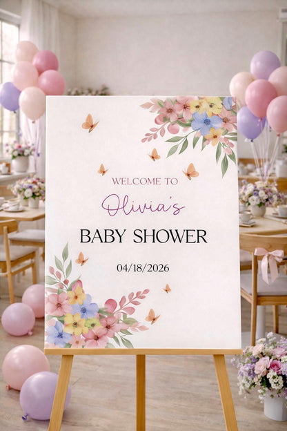 Baby in Bloom Baby Shower Sign, Acrylic Welcome Board, Floral Decor
