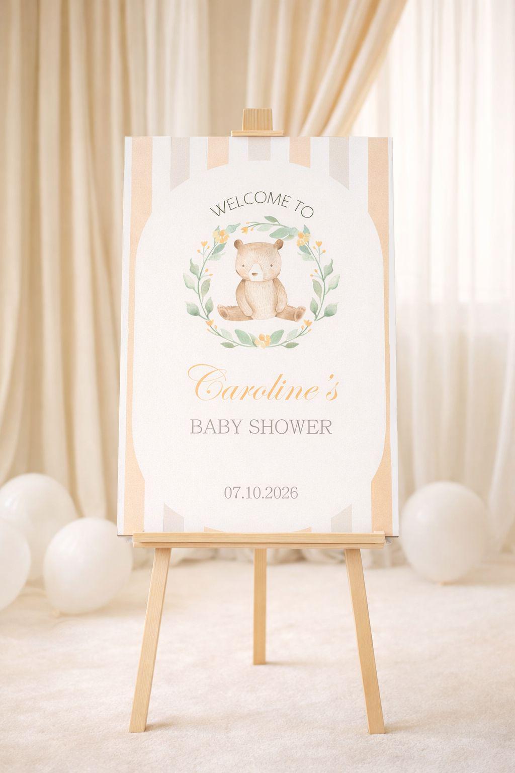 Acrylic Bear Baby Shower Welcome Sign, We Can Bearly Wait Board