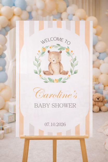 Acrylic Bear Baby Shower Welcome Sign, We Can Bearly Wait Board