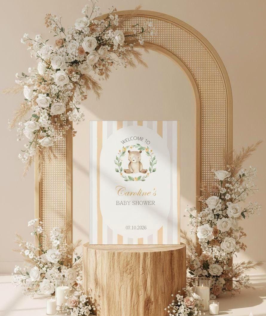 Acrylic Bear Baby Shower Welcome Sign, We Can Bearly Wait Board
