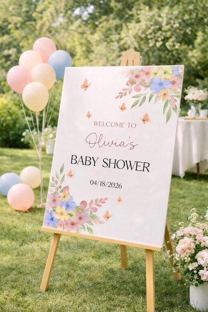 Baby in Bloom Baby Shower Sign, Acrylic Welcome Board, Floral Decor