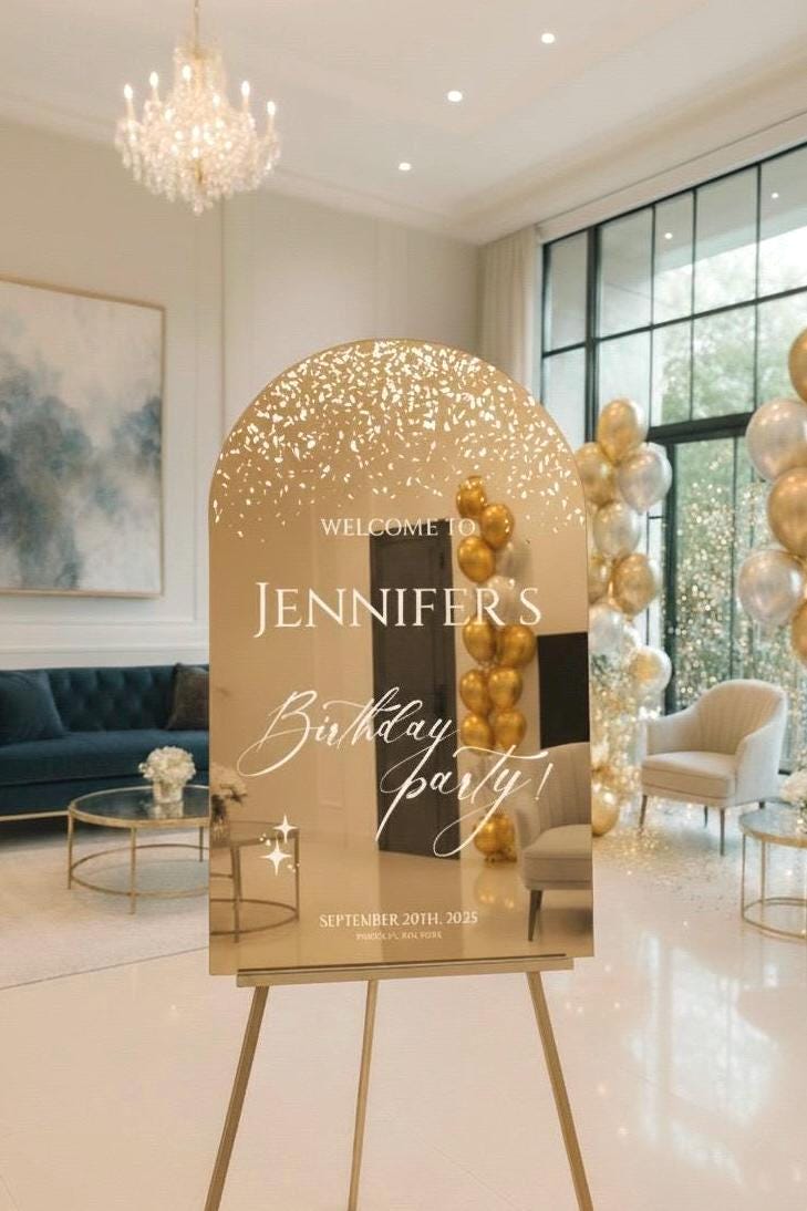Personalized Mirror Acrylic Birthday Welcome Sign: Elegant Party Decor