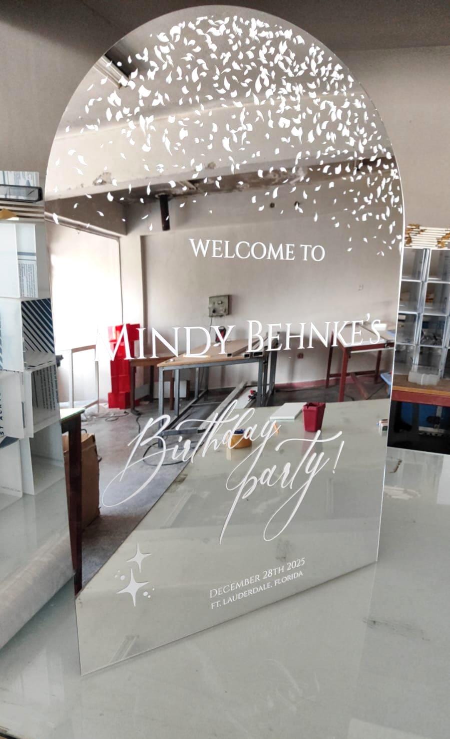 Personalized Mirror Acrylic Birthday Welcome Sign: Elegant Party Decor