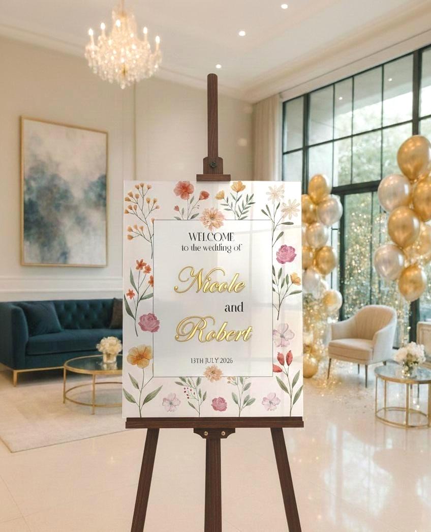 Floral Welcome to Our Wedding Sign: 3D Letters