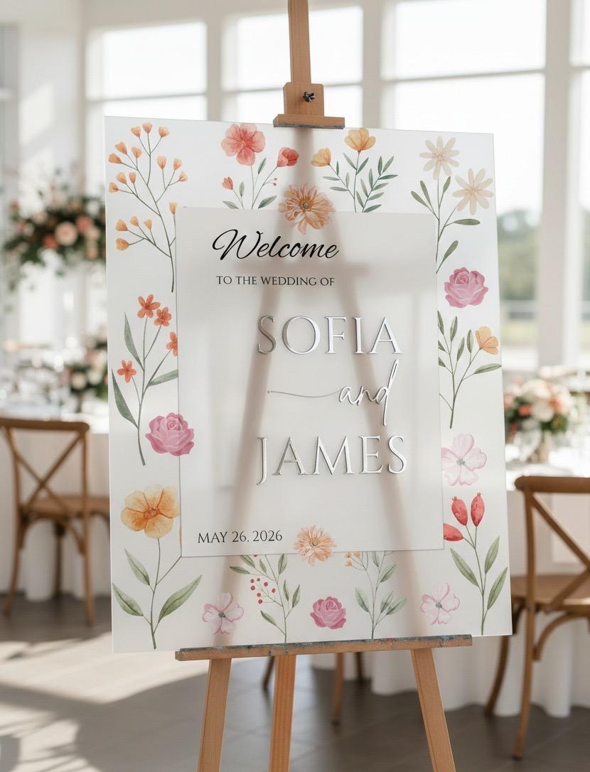 Floral Welcome to Our Wedding Sign: 3D Letters