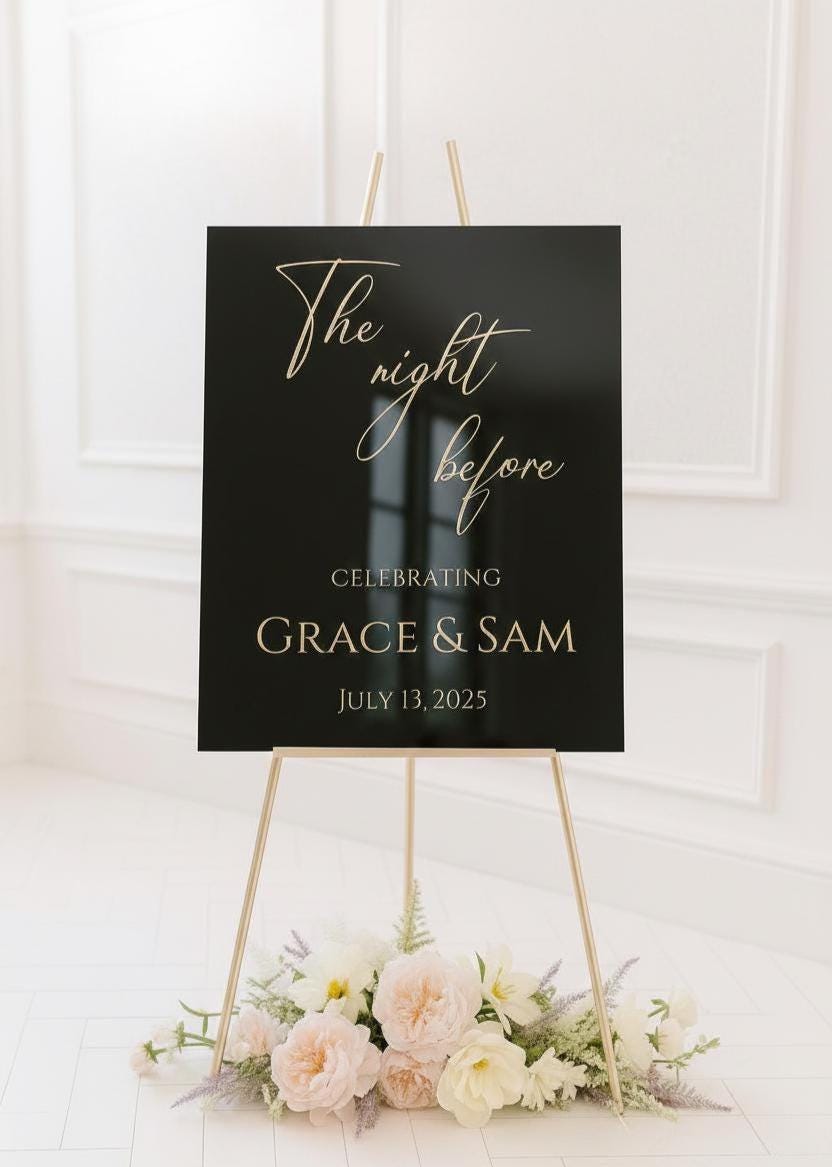 The Night Before Sign, Acrylic Wedding Signage with 3D Mirror Letters